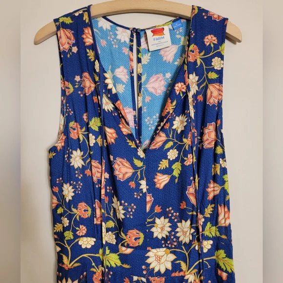 Farm Rio Anthropologie Blue Floral Wide Leg Jumpsuit Medium - Picture 4 of 12